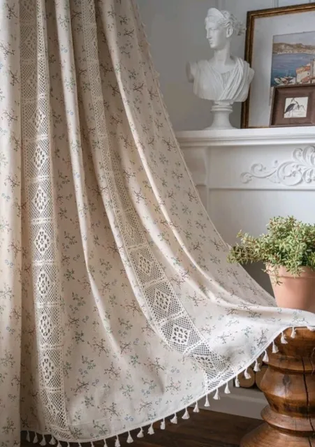 Linen Crochet floral Curtain Panel cream Boho pattern screen door  260cmx150cm
