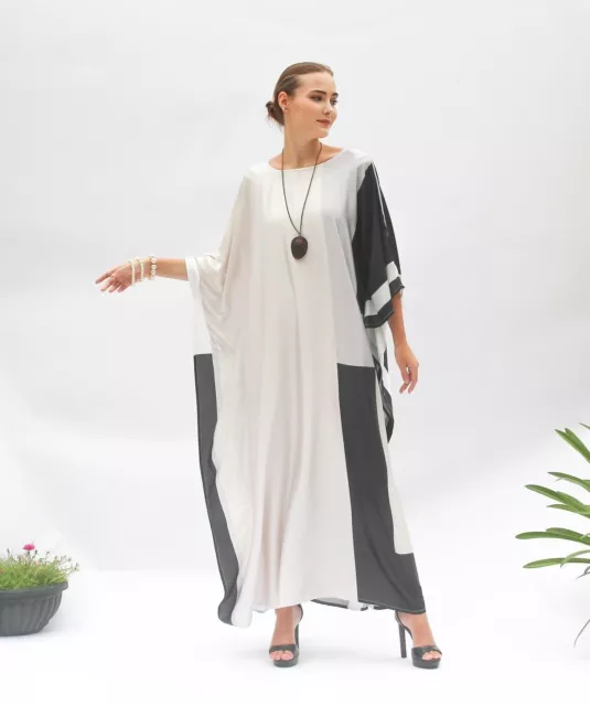 Black White Silk Kaftan For women Maxi Beach Cover up for Women UK Casual Kaftan