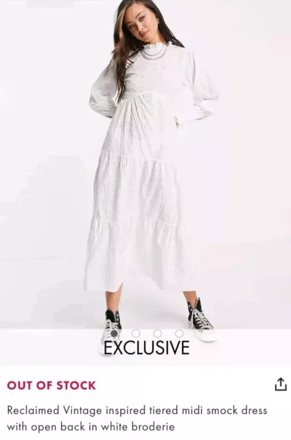 Reclaimed Vintage Inspired ASOS White Tiered  Broderie Anglaise Midi Dress US 4