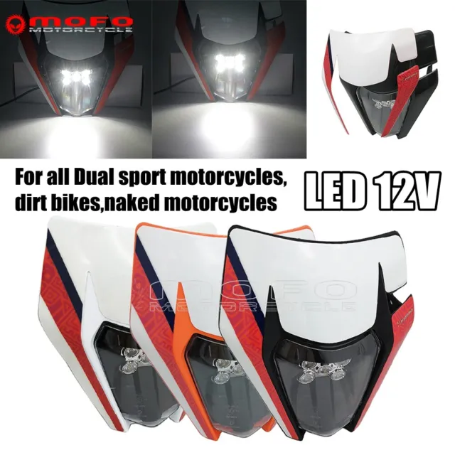 For 150 250 350 450 500 690 Enduro R SMC-R Dirt LED Bikes Headlight w/Sticker