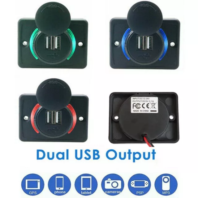 12V Dual Twin USB Car Charger 2 Port Adapter Power Socket Charging Panel Mount