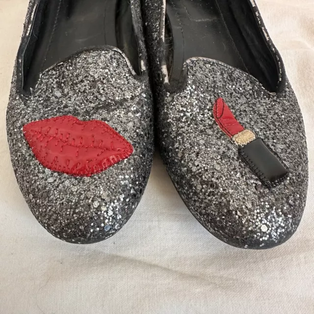 Chiara Ferragni Lips lipstick  Flats Loafers Flirting Glitter Shoes Size 38