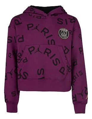 Nike Air Jordan Paris St Germain Girls' Cropped AOP Hoodie Sweatshirt (Purple)