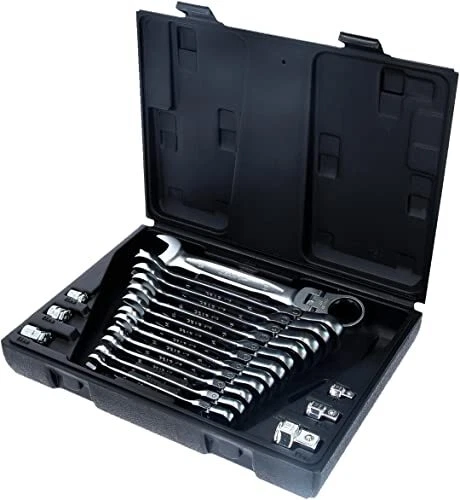 KS Tools 503.4868 GEARplus juego de llaves de boca de anillo articulado, fijado de 18 piezas