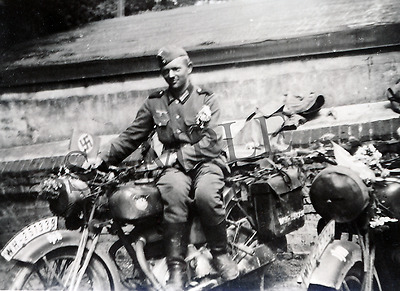 German Soldier posing with Motorcycle 5"x 7" World War II WW2 Photo 16p