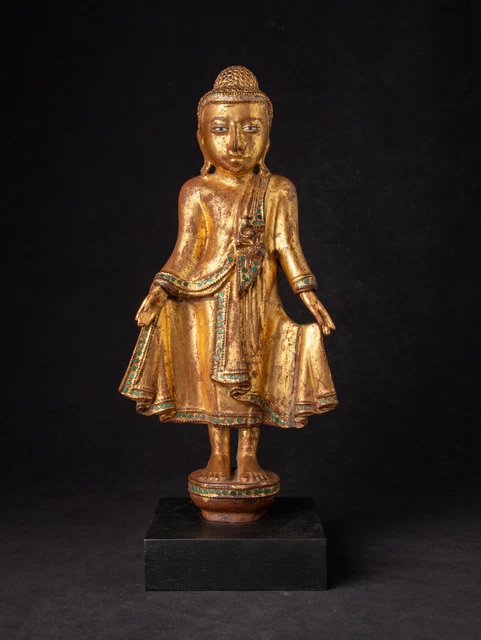 Antique wooden Mandalay Buddha statue from Burma, 19th century