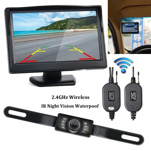 5" Monitor Wireless Reverse Camera Backup Night Vision Kit Car Rear View System