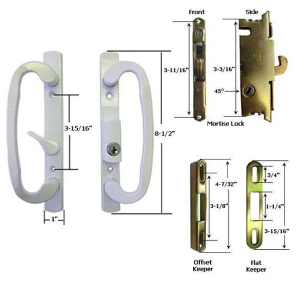 SLIDING GLASS PATIO Door Handle Kit Mortise Lock and Keepers, B