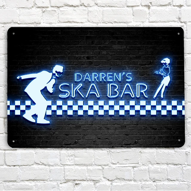 Personalised Ska Bar any name Sign - home bar, A4 sign, blue neon Effect Print