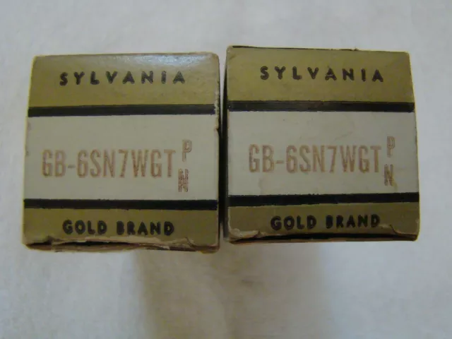 NOS Matched Pair Sylvania Gold Brand GB-6SN7WGT 6SN7 Vacuum Tubes Brown Base