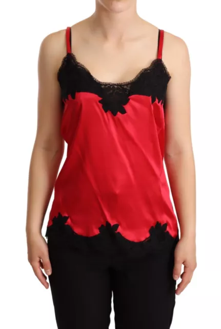 DOLCE & GABBANA Top Red Floral Lace Trimmed Silk Satin Camisole IT2 / US S $650