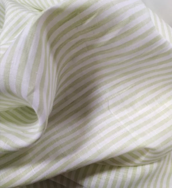 100% Linen Fabric Yarn Dyed Stripe White/Green By Yard