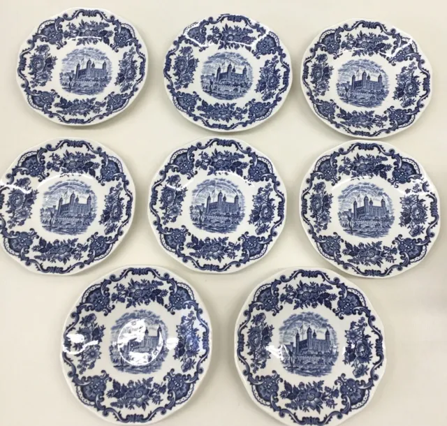 ROYAL HOMES OF BRITAIN Set Of 8 Enoch Wedgwood BLUE 5 1/2” SAUCERS