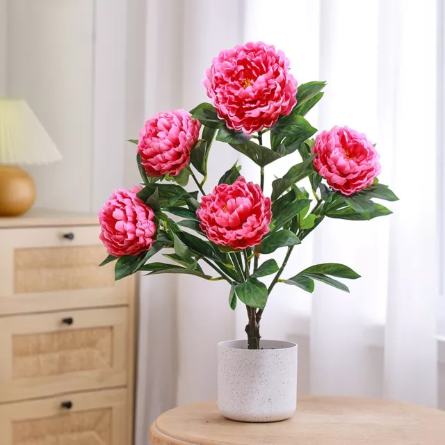 Artificial Peony Tree in Pot Faux Decorative Flowers Indoor Home Office Decor