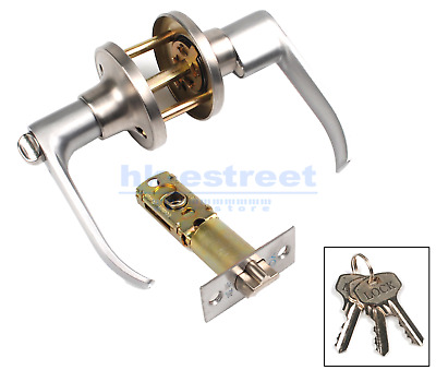 Entry Door Lever Lock Set Privacy Keyed Knobs Lockset Handle+2 Keys Satin Nickel