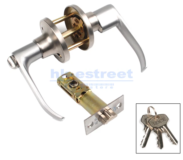 Entry Door Lever Lock Set Privacy Keyed Knobs Lockset Handle+2 Keys Satin Nickel