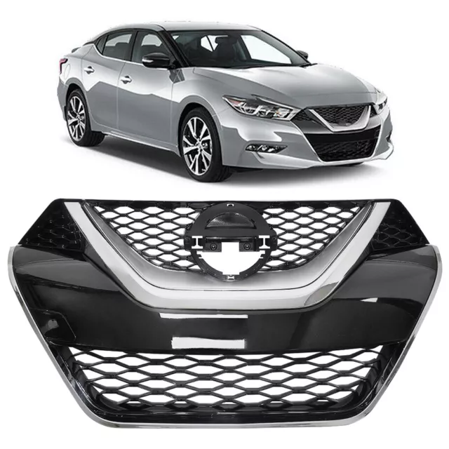 Fits 2016 2017 2018 Nissan Maxima Front Upper Bumper Grille Black & Chrome Grill