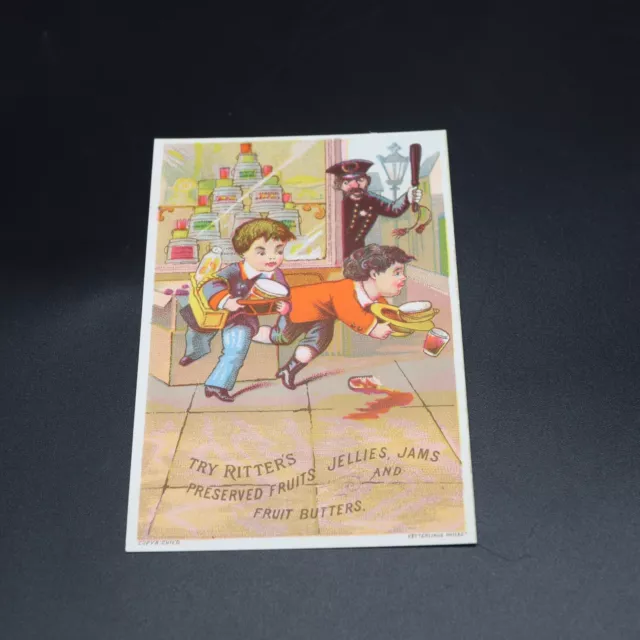 Try Ritters Antique Trade Card Fruit Butters Philadephia Jellies Jams