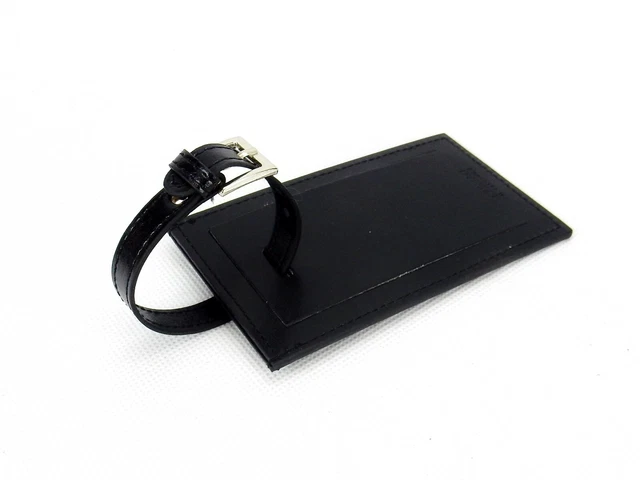 Black Leather Luggage Tag ~ Leeman Ilani Cowhide, Buckle Strap #PL-9096