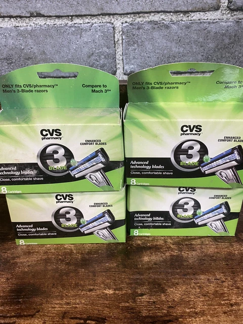 4 catridges de afeitar de 3 hojas CVS Pharmacy. 8 cartuchos. Navajas de afeitar CVS para hombre solo se adapta
