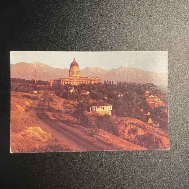 Utah UT Salt Lake City State Capitol Wasatch Mountains Postcard Old Vintage B34