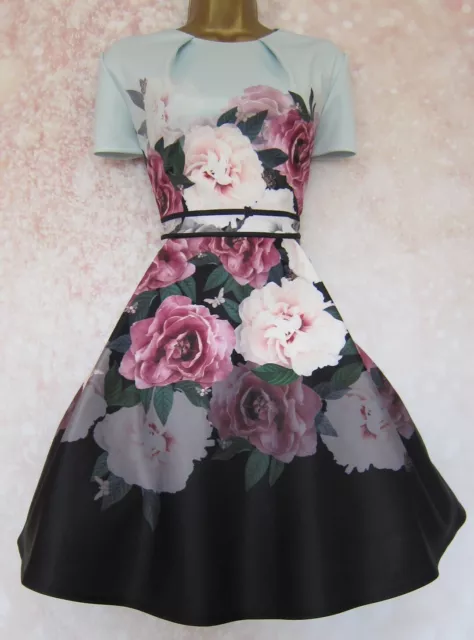 TED BAKER ~Wilmana~ Dress UK 14 4 ~Wedding~ Party Blue Floral Stretch Skater