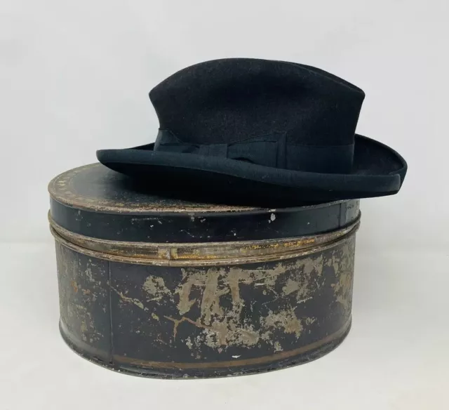 Cappello Henry Heath Trilby scatola cappello di latta antico GA