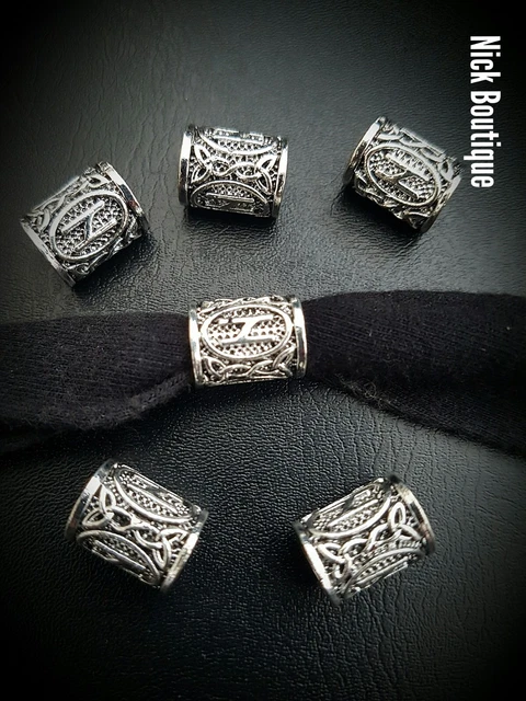6 Stck. Menge Haarbart Silber Perlen Dreadlock Flechten Wikinger Rune Nordisch Geschenk