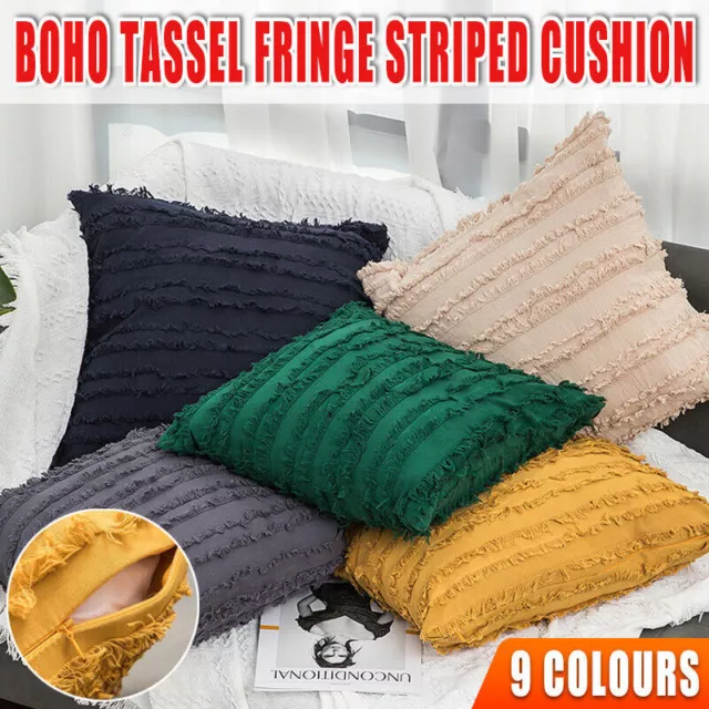 Boho Tassel Fringe Striped Cushion Cover Soft Home Decor Sofa Throw Pillow Case