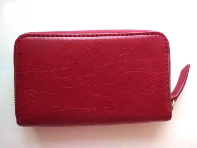 HOBO Small Red Leather Zip Around ID card Cash Case Wallet