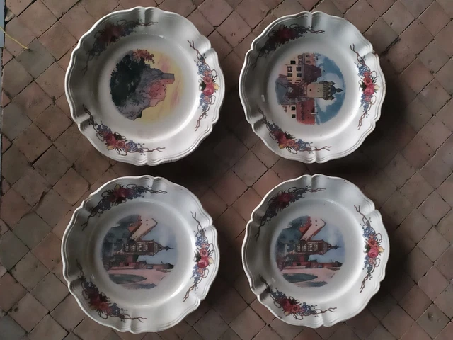 4 Assiettes en faïence Sarreguemines Obernai signée H.Loux Anciennes