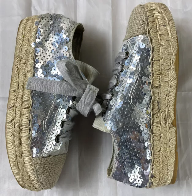 Marc By Marc Jacobs Silver Sequins Lace Up Shoes Size 36 Espadrilles 2