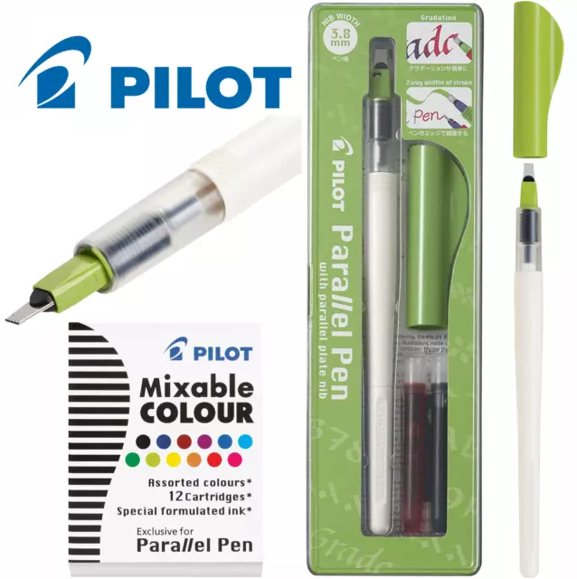 Pilot Parallel Calligraphy Pen 3.8mm Nib - FREE Pack of 12 Assorted Cartridges