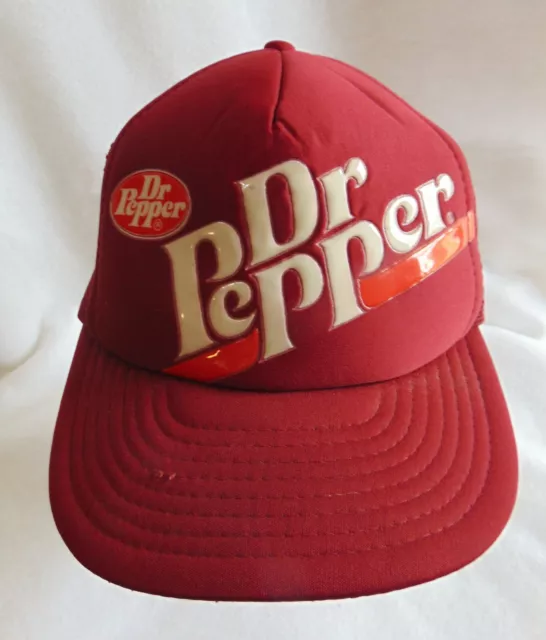 VINTAGE DR. PEPPER Advertisement Hat Shiny Vinyl Lettering Trucker Soda ...