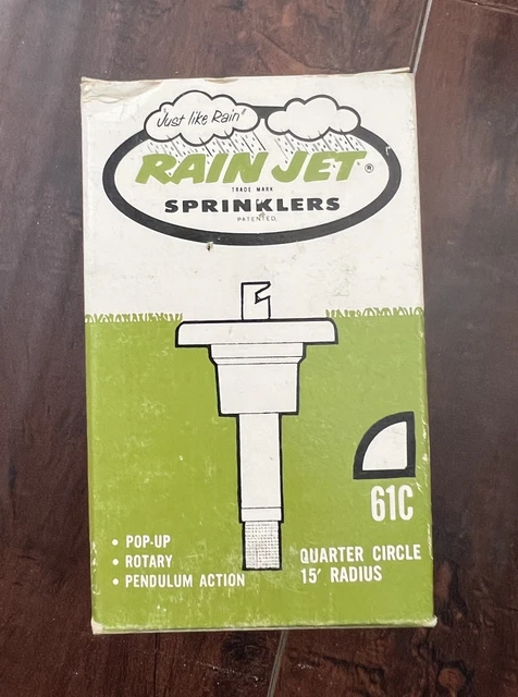 Vintage Rain Jet Brass Sprinkler Model 852C – Strip Pattern 5' X 25' – Carded Packaging