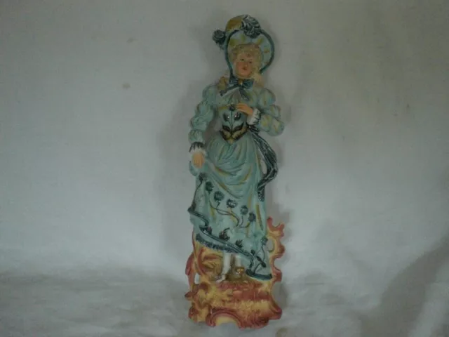 Ancien Grand  Biscuit Statuette Merveilleuse Femme Figurine Polychrome H 34 Cm