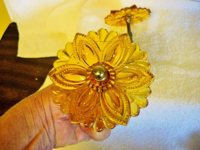 2~Antique Sandwich Glass Curtain Tie Backs Amber Original Hardware  3.5" D