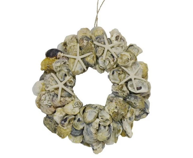 HANDCRAFTED 11" OYSTER SHELL w/STARFISH WREATH COASTAL NAUTICAL HOME DECOR