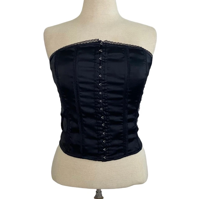 Vintage Hennes for H&M black satin lace whimsical whimsygoth corset top