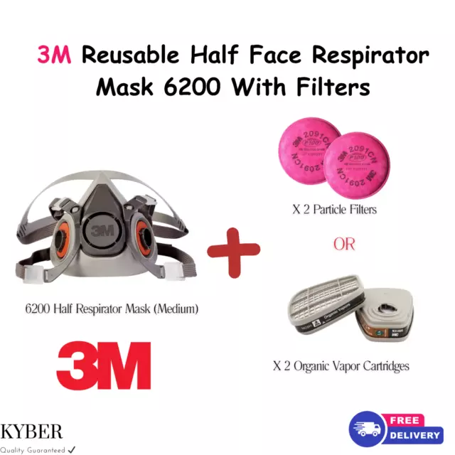 Original 3M Reusable Half Face Respirator Mask 6200 Dust Paint Weld Medium size