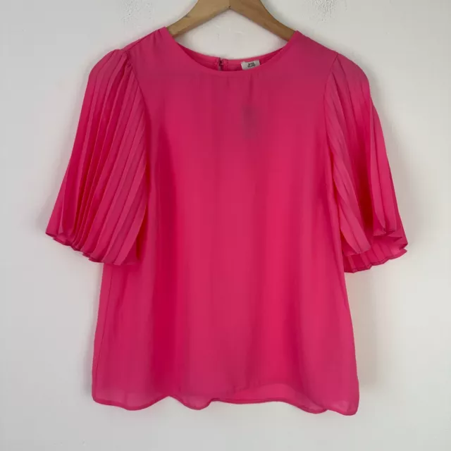 River Island Blouse Pink Size 12 EUR 38 Pleated Short Sleeve ClassicWomen's New