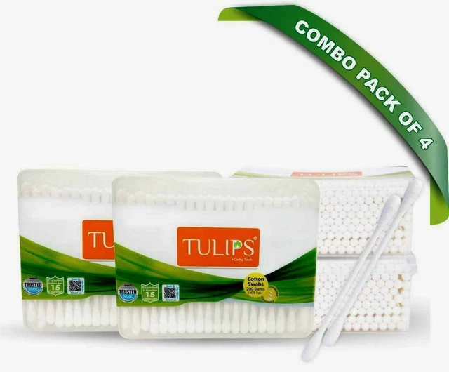 Tulips Oreille Buds / Gaze 100% Pur & Doux Coton (Paquet De 4) 200 Bâton / 400