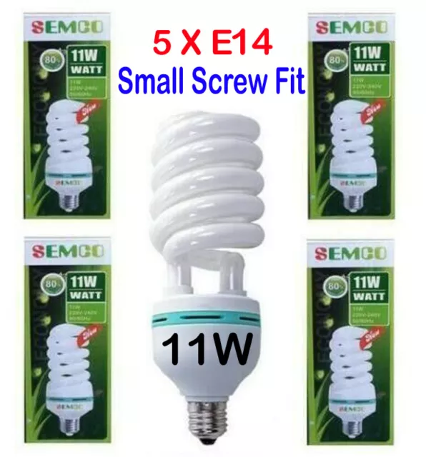 5 X E14 SPIRAL 11W 6400K CLF LIGHT BULB ENERGY SAVER DAYLIGHT White Small Screw