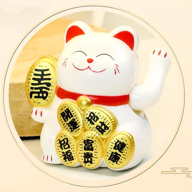 Maneki Neko Gatto Portafortuna Giapponese – Bianco, Ceramica, 5,2 Cm – Purezza E Felicità - 5