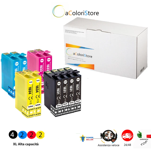 10 Cartucce Stampante Epson WF -  2010 2530 2510 2630 - 4BK - 2C - 2M -2Y T1631