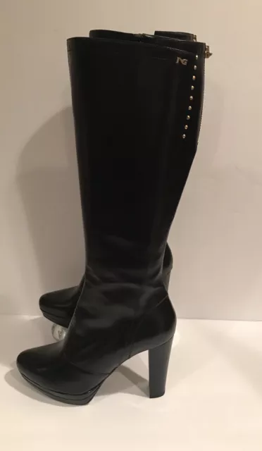 NERO GIARDINI Cuir Noir Fermeture Haut Côté Italie Bottes Femme Taille 37EUR