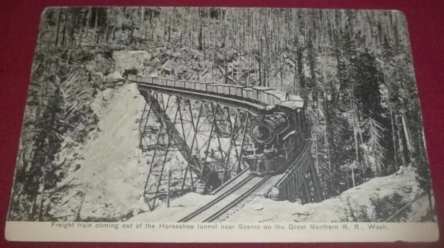 Great Northern RR Railway Railroad Train Horseshoe Tunnel Washington Postcard