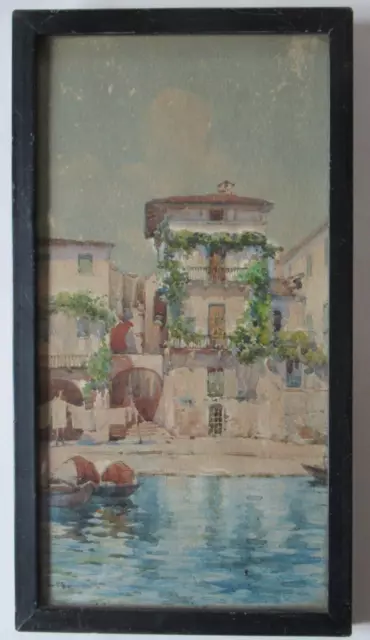 Antique Vintage Italian Lake Lugano Watercolour Painting Signed Framed