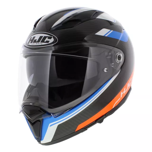 HJC F70 Carbon Motorcycle Full Face helmet Ubis gloss carbon black blue silve...