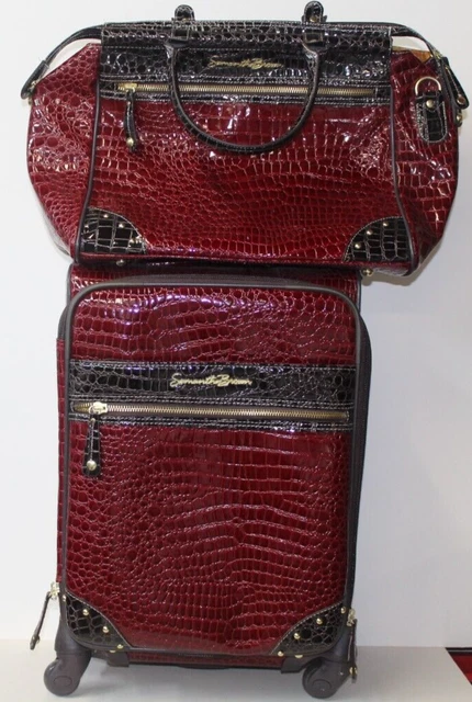 2 Pc. Samantha Brown Classic Red Croc Embossed Wheeled Luggage w/Overnight Bag